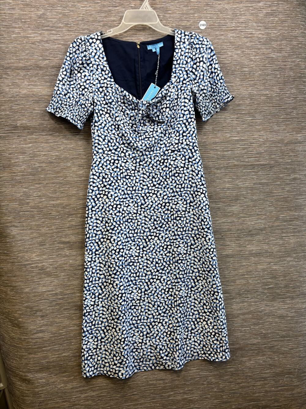 Draper James Patsy Dress Womens 6 Blue Geometric Puff Sleeve Midi Fit & Flare